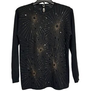 Starburst Pullover Sweater Women's Medium Black Beaded Sequin Embellished